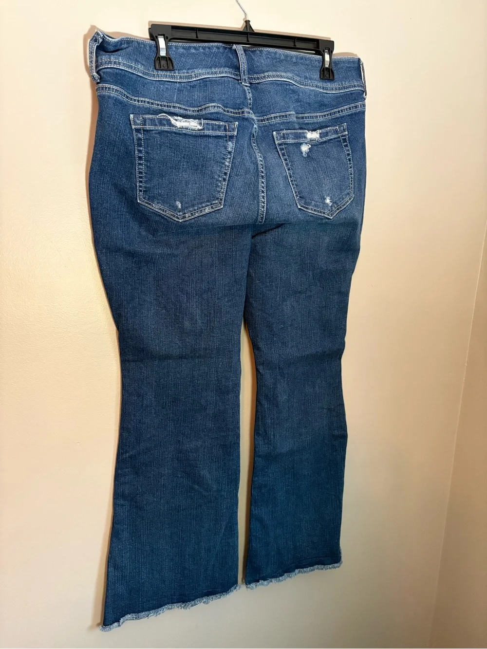 Torrid Vintage Stretch Mid-Rise Flare Jeans Blue Distressed Raw Hem Size 14S
